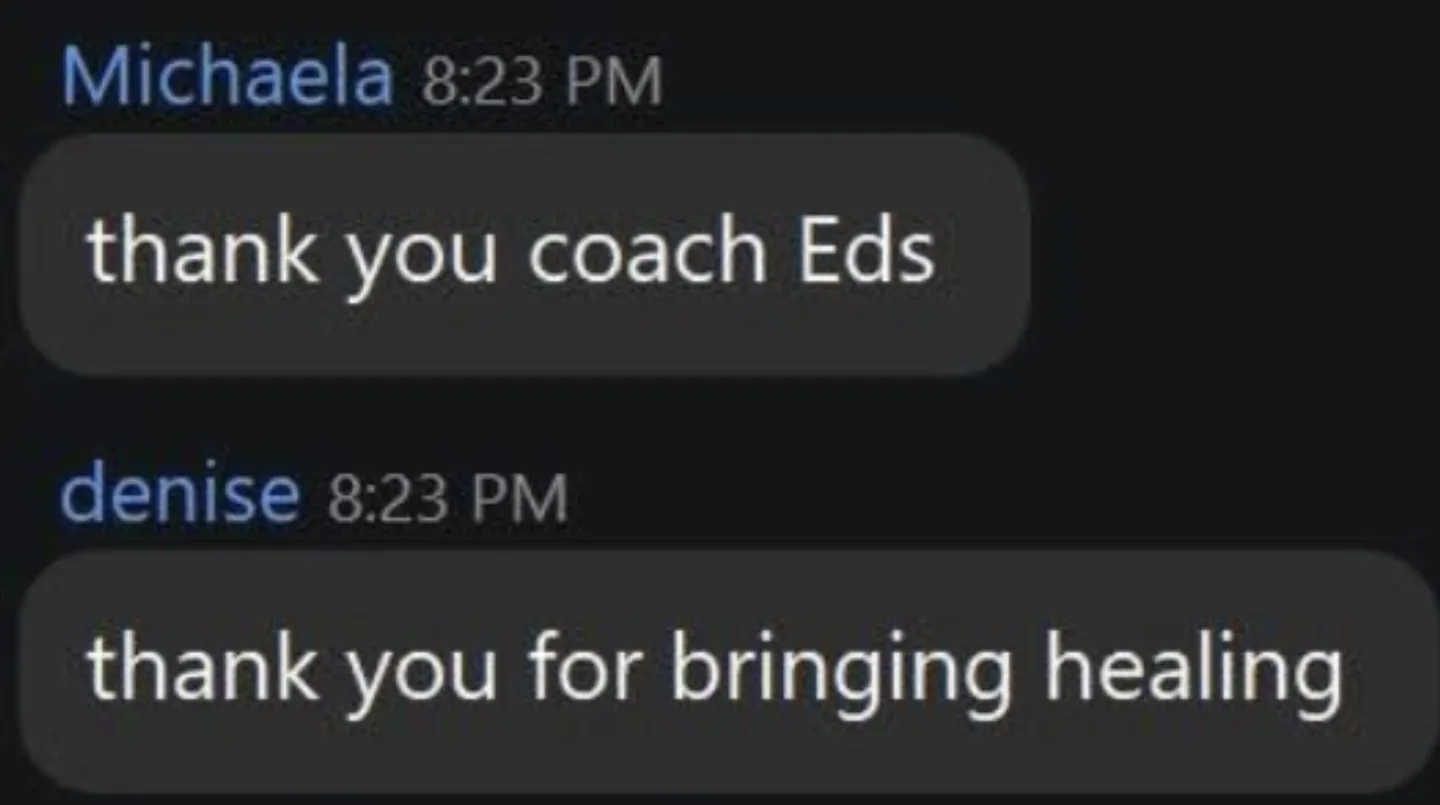 Live workshop chat: thank you coach Eds; thank you for bringing healing